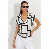 Cool & Sexy Women's White Patterned V-Neck Blouse | Shoptok.si