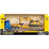  Metalni tovornjak s polpriklopnikom in bagrom Huina 1:50 - modro/rumeni | Shoptok.si