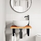  Zidna polica za umivaonik od čelika i masivne hrastovine Smeđa 50 x 50 x 2.5 cm | shoptok.hr