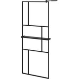 Pregrada za tuš s policom crna 80 x 195 cm s mutnim staklom ESG | shoptok.hr