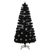  Božićno drvce s LED pahuljama crno 150 cm od optičkih vlakana | shoptok.hr
