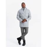 Ombre Warm men's long parka jacket with wool - light grey melange | Eponuda.ba