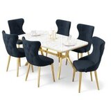 Hanah home Rasklopivi trpezarijski sto i stolice (7 delova) Esla White Marble Gold Anthracite | Eponuda.com