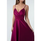 Lafaba Women's Long Satin Evening & Prom Dress with Plum Rope Straps and Waist Belt | shoptok.hr