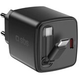 Sbs Stenski polnilnik 30W USB-C GaN z zložljivim kablom črne barve, (5000277602) Cene