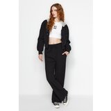 Trendyol Black Wide Leg/Wide Leg Corduroy High Waist Knitted Sweatpants Cene