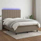 vidaXL Box spring postelja z vzmetnico LED taupe 140x190 cm blago