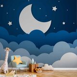  Foto tapeta - Moon dream - clouds on a dark blue sky with stars for children 200x140 Vodootporna | shoptok.hr