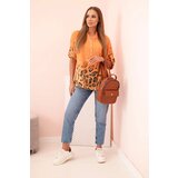 Kesi Włoski Orange women's cotton shirt with rolled-up sleeves and animal pattern | shoptok.hr