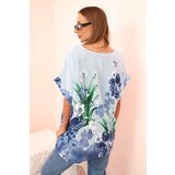 Kesi Włoski Women's cotton blouse with floral print and short sleeves blue | shoptok.hr