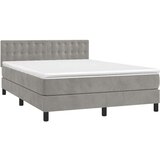 vidaXL Box spring postelja z vzmetnico LED sv. siva 140x190 cm žamet | Shoptok.si