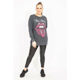 Şans Women's Plus Size Smoked Stone Detailed Sweatshirt Cene