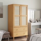 The Living Store Garderobna omara SENJA videz ratana rjava 90x55x175 cm borovina - Garderobna Omara, (21568331) | Shoptok.si