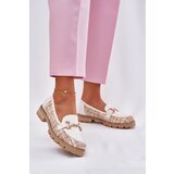 Laura Messi Ladies Leather Moccasins With Golden Detail Light Beige 2938 | Shoptok.si