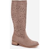 Boto Ladies Cut-Out Ankle Boots With Low Heel Eco Suede Zipped Beige Orchides | Shoptok.si