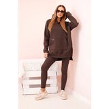 Polski Women's cotton set hoodie and high-waisted leggings brown | shoptok.hr