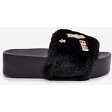 Boto Ladies Platform Slippers With Fur And Gold Clips Black Livira | shoptok.hr