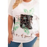 Kesi Włoski Women's Plus Size Cotton Blouse with Decorative Floral Print white + green | shoptok.hr