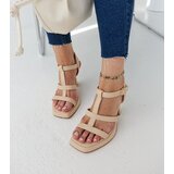 Gemre Light beige eco-leather block heel sandals Pirjo | Shoptok.si