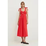 Never Fully Dressed Obleka iz mešanice lana Elspeth rdeča barva, NFDDR1526
