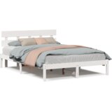 vidaXL Krevet okvir s uzglavljem Bijeli 140x200 cm Čvrsto drvo Bor | shoptok.hr