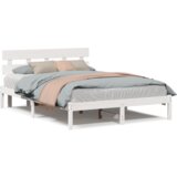 vidaXL posteljni okvir z naslonjalom Bela 140x200 cm iz trdnega bora | Shoptok.si