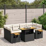 Maison Chic Seti vrtnega pohištva - Vrtna garnitura - Vrtni pohištvo set 7-delna z blazinami črn poli ratan, (21803126) | Shoptok.si