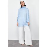 Trendyol Blue Glitter Striped Sleeve Gathered Woven Shirt cene
