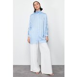 Trendyol Blue Glitter Striped Sleeve Gathered Woven Shirt | ePonuda.com