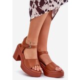 Boto Women's Sandals On Chunky Heel And Platform Made Of Eco Leather Camel Korlevia | shoptok.hr