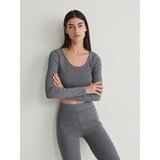 Reserved top z dolgimi rokavi z učinkom acid wash - siva | Shoptok.si