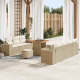 vidaXL 10-delni vrtni kavč set z blazinami bež poli ratan acacia | Shoptok.si