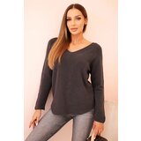 Kesi Włoski Women's sweater with viscose and a V-neck graphite Cijene