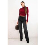 Kesi Włoski Women's ribbed dress with a turtleneck and decorative buttons burgundy | Shoptok.si