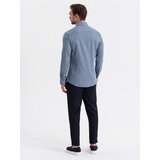 Ombre Men's SLIM FIT shirt in decorative fabric with pocket - blue OM-SHCS | Shoptok.si