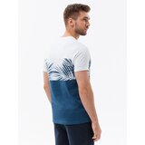 Ombre Men's two-tone t-shirt with palm leaf print - dark blue | Eponuda.ba
