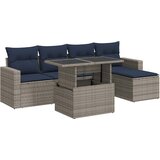 vidaXL Vrtna garnitura - 6-dijelni set vrtnih sofa poliratan i bagrem s jastucima sivi - Siva sa spremištem 1 | shoptok.hr
