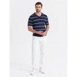 Ombre Men's horizontal striped polo shirt with viscose - navy blue and white | Shoptok.si