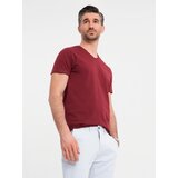 Ombre BASIC men's cotton classic tee shirt with a v-neck - maroon | Shoptok.si