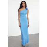 Trendyol Blue Rose Detailed Woven Long Evening Dress