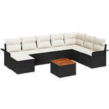 vidaXL 9-dijelni set vrtnih sofa s jastučićima crni poli ratan akacija, 2-sjedna vrtna sofa s pohranom i jastučićima crni poli ratan Cijene