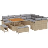  12-delni vrtni sofa set z blazinami bež poli ratan akacija | Shoptok.si