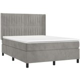 vidaXL Box spring postelja z vzmetnico LED sv. siva 140x190 cm žamet Cene