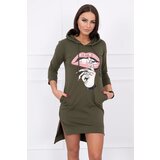 Kesi Dress with a longer back and a colorful khaki print Cene