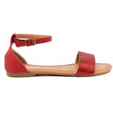 Shelvt Red flat sandals with a closed heel Cene