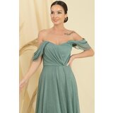By Saygı Low Sleeve Lined Skirt Pleated Silvery Long Tulle Dress | Shoptok.si