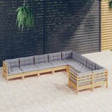  9-dijelna vrtna garnitura od borovine sa sivim jastucima | shoptok.hr