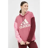 Adidas Pamučna dukserica za žene, boja: ružičasta, s kapuljačom, s uzorkom