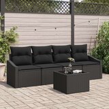 vidaXL 5-delna vrtna jedilna garnitura z blazinami Črne poly rattan | Shoptok.si