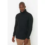 Trendyol Anrasit Men's Oversize Turtleneck Textured Paneled Knitwear Sweater